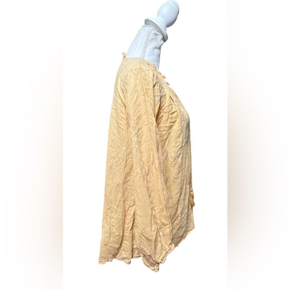 Emerson Fry India Collection Size XS Embroidered Bardot Blouse Mustard Organic - Picture 3 of 5
